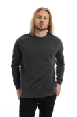 Erkek 3 İplik Pamuklu İçi Polarlı Regular Fit Basic Bisklet Yaka Antrasit Sweatshirt - 11