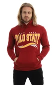 Erkek 3 İplik Pamuklu İçi Polarlı Regular Fit Baskılı Kapüşonlu Kanguru Cepli Bordo Sweatshirt - 1