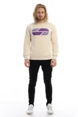 Erkek 3 İplik Pamuklu Baskılı Regular Fit Basic Bisiklet Yaka Ekru Sweatshirt - 4