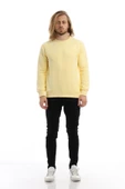 Erkek 3 İplik Pamuklu Regular Fit Basic Bisiklet Yaka Sarı Sweatshirt - 4