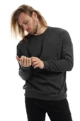 Erkek 3 İplik Pamuklu İçi Polarlı Regular Fit Basic Bisklet Yaka Antrasit Sweatshirt - 3
