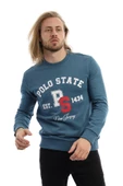 Erkek 3 İplik Pamuklu Baskılı Regular Fit Basic Bisiklet Yaka Mavi Sweatshirt - 1