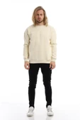Erkek 3 İplik Pamuklu İçi Polarlı Regular Fit Basic Bisklet Yaka Krem Sweatshirt thumbnail 4
