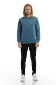 Erkek 3 İplik Pamuklu Regular Fit Basic Bisiklet Yaka Mavi Sweatshirt thumbnail 4