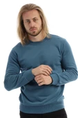 Erkek 3 İplik Pamuklu Regular Fit Basic Bisiklet Yaka Mavi Sweatshirt thumbnail 7
