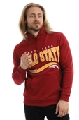 Erkek 3 İplik Pamuklu İçi Polarlı Regular Fit Baskılı Kapüşonlu Kanguru Cepli Bordo Sweatshirt - 12