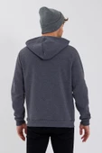 Erkek 3 İplik Pamuklu İçi Polarlı Baskılı Regular Fit Kapüşonlu Kanguru Cepli Antrasit Sweatshirt thumbnail 4