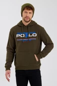 Erkek Kapüşonlu Baskılı 3 İplik Sweatshirt Haki - 2