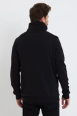 Erkek Relax Fit 3 İplik Rahat Kesim Pamuklu İçi Polarlı Yarım Fermuarlı Dik Yaka Siyah Sweatshirt - 10