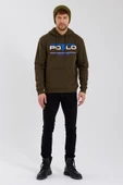 Erkek Kapüşonlu Baskılı 3 İplik Sweatshirt Haki - 9