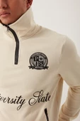 Erkek Relax Fit 3 İplik Rahat Kesim Pamuklu İçi Polarlı Yarım Fermuarlı Dik Yaka Ekru Sweatshirt - 6
