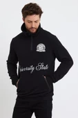 Erkek Relax Fit 3 İplik Rahat Kesim Pamuklu İçi Polarlı Yarım Fermuarlı Dik Yaka Siyah Sweatshirt - 9