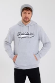 Erkek 3 İplik Pamuklu İçi Polarlı Baskılı Regular Fit Kapüşonlu Kanguru Cepli Gri Sweatshirt - 5