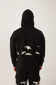Erkek 3 İplik Pamuklu İçi Polarlı Oversize Göğüs Cepli Kapuşonlu Siyah Sweatshirt - 12