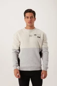 Erkek 3 İplik Pamuklu İçi Polarlı Baskılı 3 renkli Basic Bisiklet Yaka Gri Sweatshirt - 4