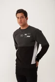 Erkek 3 İplik Pamuklu İçi Polarlı Baskılı 3 renkli Basic Bisiklet Yaka Siyah Sweatshirt - 5