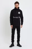 Erkek Relax Fit 3 İplik Rahat Kesim Pamuklu İçi Polarlı Yarım Fermuarlı Dik Yaka Siyah Sweatshirt - 3