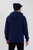 Erkek 3 İplik Pamuklu İçi Polarlı Baskılı Regular Fit Kapüşonlu Kanguru Cepli Lacivert Sweatshirt - 12