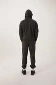 Erkek 3 İplik Pamuklu İçi Polarlı Oversize Nakışlı Kapüşonlu Kanguru Cepli Antrasit Sweatshirt - 8