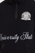 Erkek Relax Fit 3 İplik Rahat Kesim Pamuklu İçi Polarlı Yarım Fermuarlı Dik Yaka Siyah Sweatshirt - 2