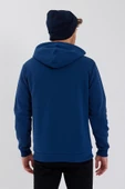 Erkek 3 İplik Pamuklu İçi Polarlı Baskılı Regular Fit Kapüşonlu Kanguru Cepli İndigo Sweatshirt - 8