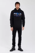 Erkek Kapüşonlu Baskılı 3 İplik Sweatshirt Siyah - 4