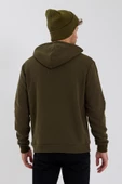 Erkek Kapüşonlu Baskılı 3 İplik Sweatshirt Haki - 5