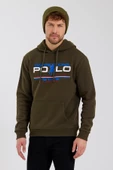 Erkek Kapüşonlu Baskılı 3 İplik Sweatshirt Haki - 11