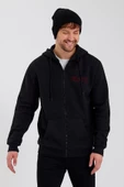 Age Of State Nakışlı Fermuarlı 3 İplik Sweatshirt Siyah - 4