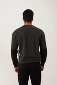 Erkek 3 İplik Pamuklu İçi Polarlı Baskılı 3 renkli Basic Bisiklet Yaka Siyah Sweatshirt - 8