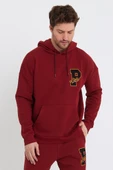 Erkek 3 İplik Pamuklu İçi Polarlı Oversize Nakışlı Kapüşonlu Kanguru Cepli Bordo Sweatshirt thumbnail 10