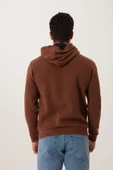 Erkek Kapüşonlu Kanguru Cep 3 İplik Sweatshirt  Kahverengi thumbnail 12
