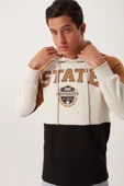 Erkek 3 İplik Pamuklu İçi Polarlı 3 Renkli Oversize Baskılı Kapüşonlu Gri Sweatshirt - 7