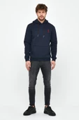Erkek İskelet Nakışlı 3 İplik Kapüşonlu Sweatshirt Lacivert - 11
