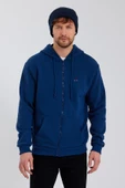 Erkek Fermuarlı Kanguru Cep 3 İplik Sweatshirt İndigo thumbnail 11