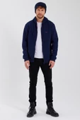 Erkek Fermuarlı Kanguru Cep 3 İplik Sweatshirt Lacivert - 2