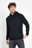 Erkek Kapüşonlu Kanguru Cep 3 İplik Sweatshirt Siyah thumbnail 6