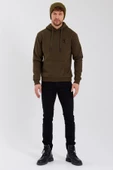 Erkek İskelet Nakışlı 3 İplik Kapüşonlu Sweatshirt Haki - 9