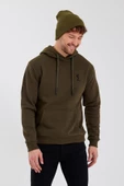 Erkek İskelet Nakışlı 3 İplik Kapüşonlu Sweatshirt Haki - 2