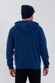 Erkek Fermuarlı Kanguru Cep 3 İplik Sweatshirt İndigo thumbnail 5