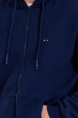 Erkek Fermuarlı Kanguru Cep 3 İplik Sweatshirt Lacivert - 4