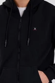 Erkek Fermuarlı Kanguru Cep 3 İplik Sweatshirt Siyah - 9