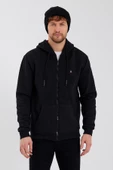 Erkek Fermuarlı Kanguru Cep 3 İplik Sweatshirt Siyah - 11