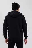 Erkek Fermuarlı Kanguru Cep 3 İplik Sweatshirt Siyah - 5