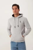 Erkek İskelet Nakışlı 3 İplik Kapüşonlu Sweatshirt Gri - 1