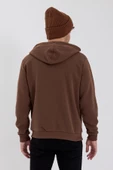 Erkek Fermuarlı Kanguru Cep 3 İplik Sweatshirt  Kahverengi thumbnail 12