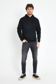 Erkek Kapüşonlu Kanguru Cep 3 İplik Sweatshirt Siyah thumbnail 4