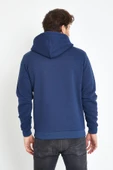 Erkek Kapüşonlu Kanguru Cep 3 İplik Sweatshirt İndigo thumbnail 8
