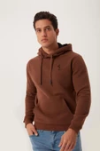 Erkek İskelet Nakışlı 3 İplik Kapüşonlu Sweatshirt Kahverengi - 9