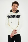 Erkek 3 İplik Pamuklu İçi Polarlı Regular Fit Nakışlı Kapüşonlu Kanguru Cepli Ekru Sweatshirt thumbnail 2